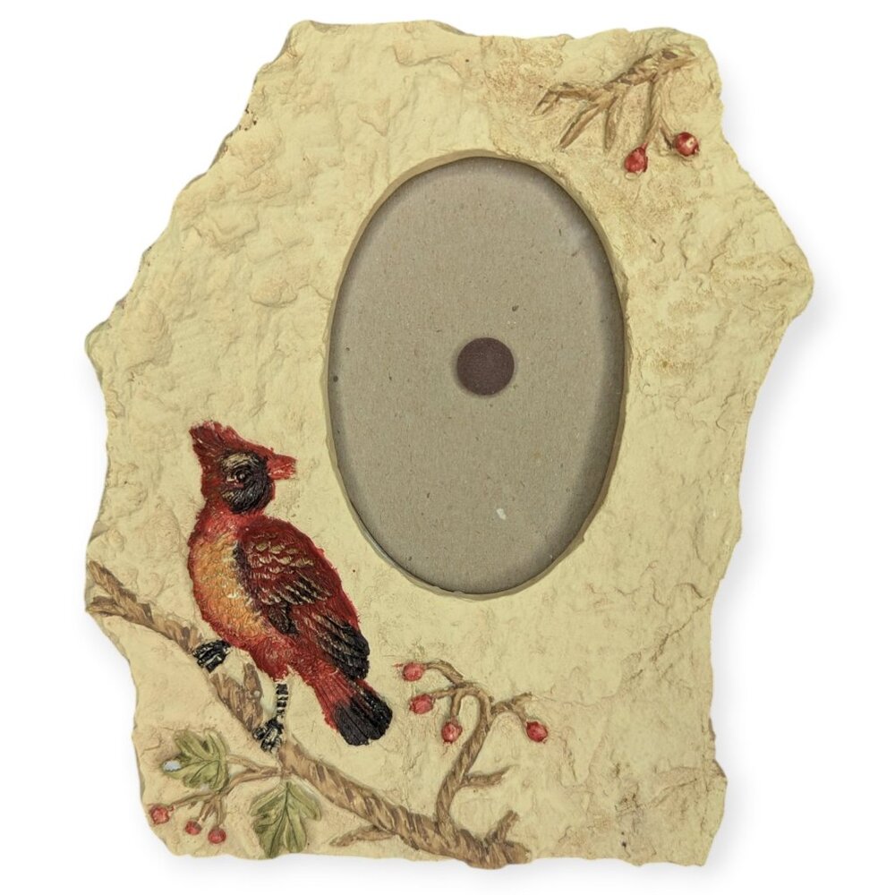 Cardinal Bird Decorative Photo Frame - Red and Cream Stone Look w/Glass